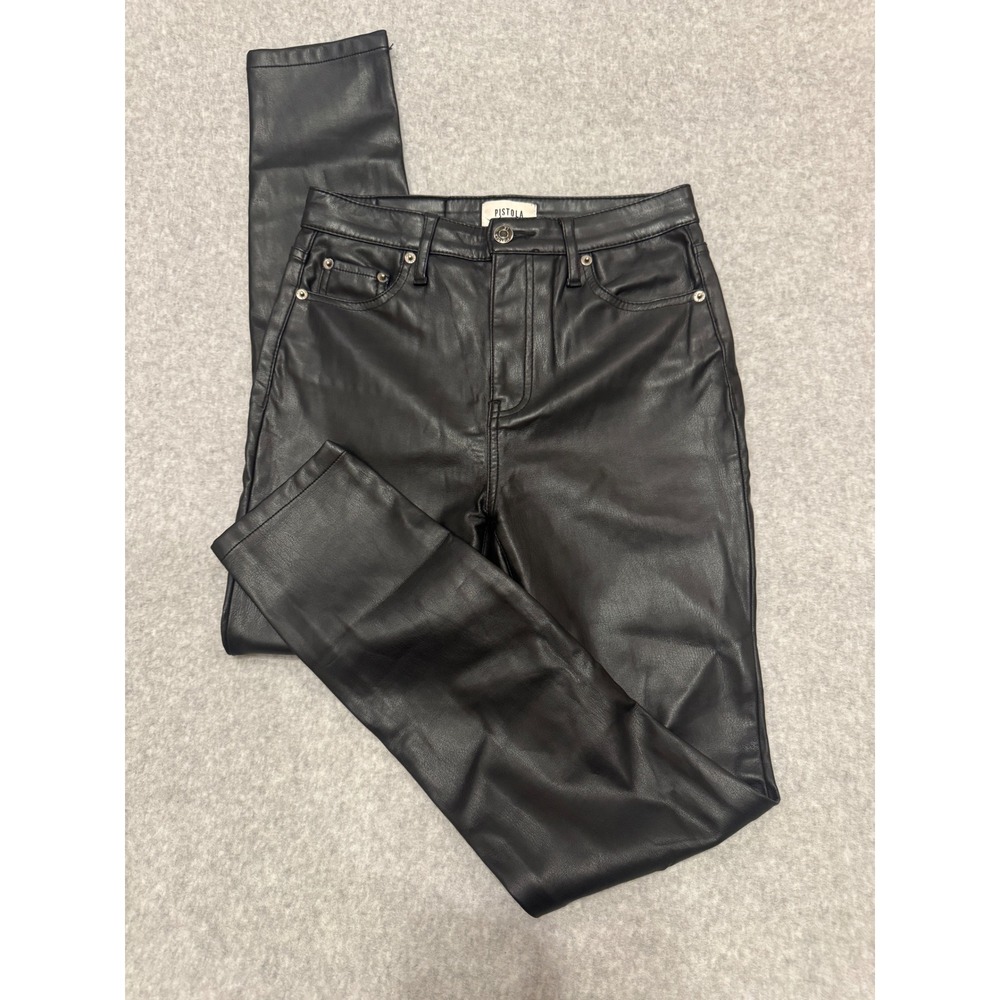 Pistola Black Vegan Faux Leather High Rise Skinny Pants Size 25
